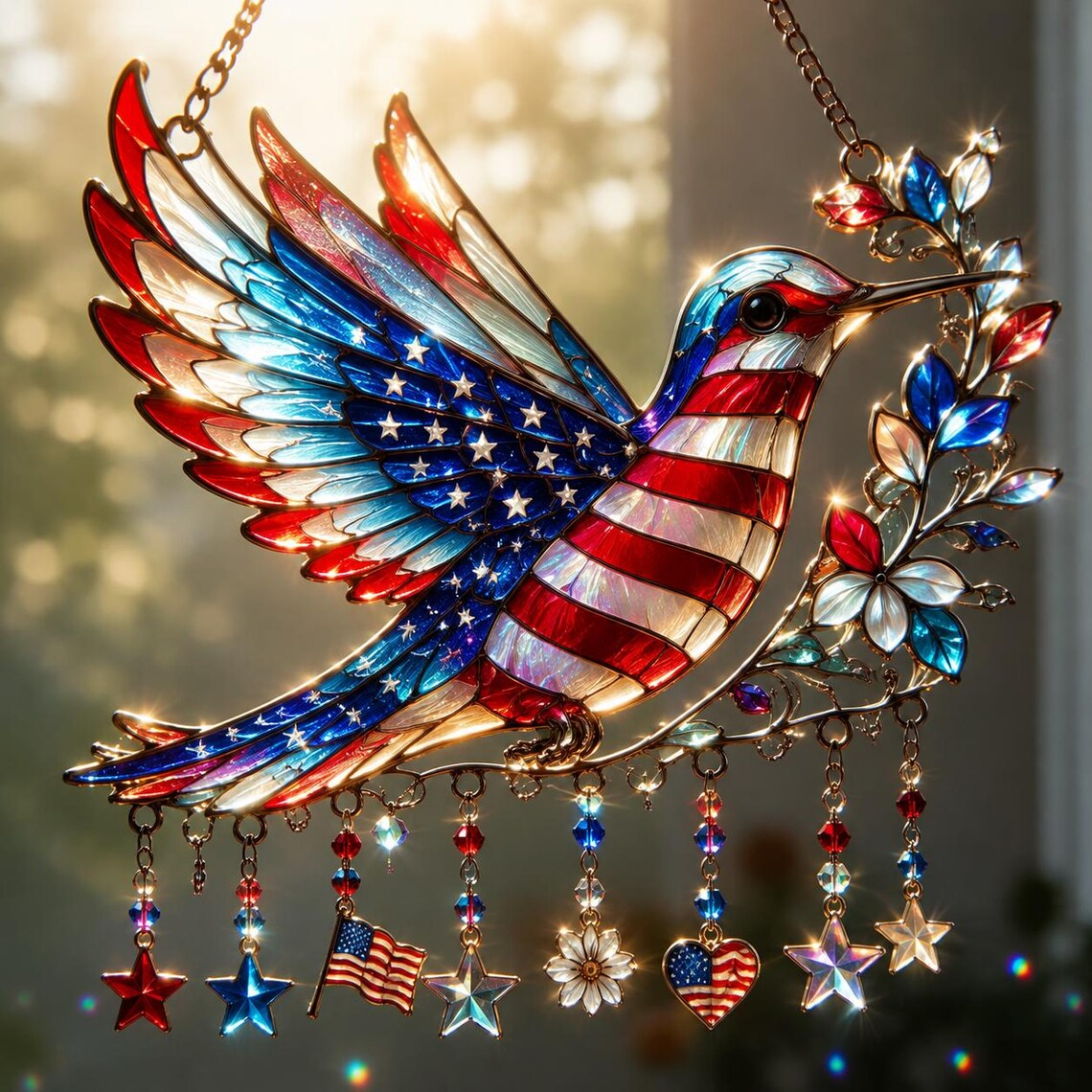 🐦Patriotic Hummingbird - Suncatcher With Charm - 250th Anniversary Gift