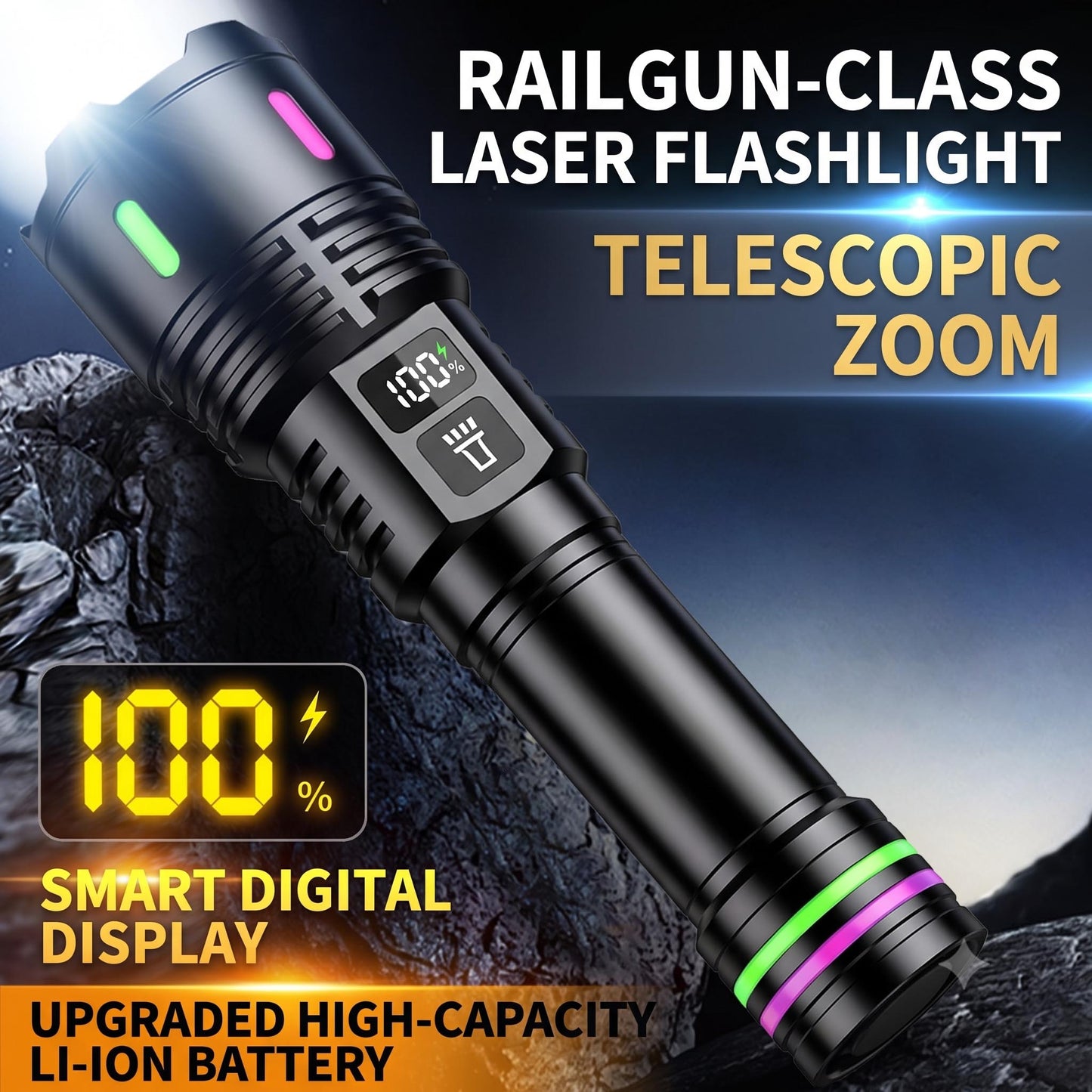 ✨high-power flashlight with bright telescopic zoom light