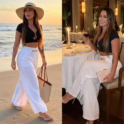 🔥Women's High-Waist Wide-Leg Trousers with Belt Accent💓Buy 2 Free Shipping