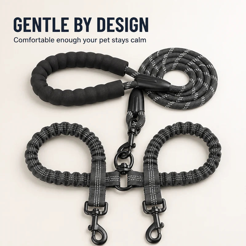 Dual-Dog Shock Absorbing Bungee Leash
