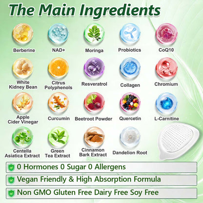 🌿Moringa × Berberine × AMPK 8-Benefit Slimming & Metabolic Nano Microneedle Patch