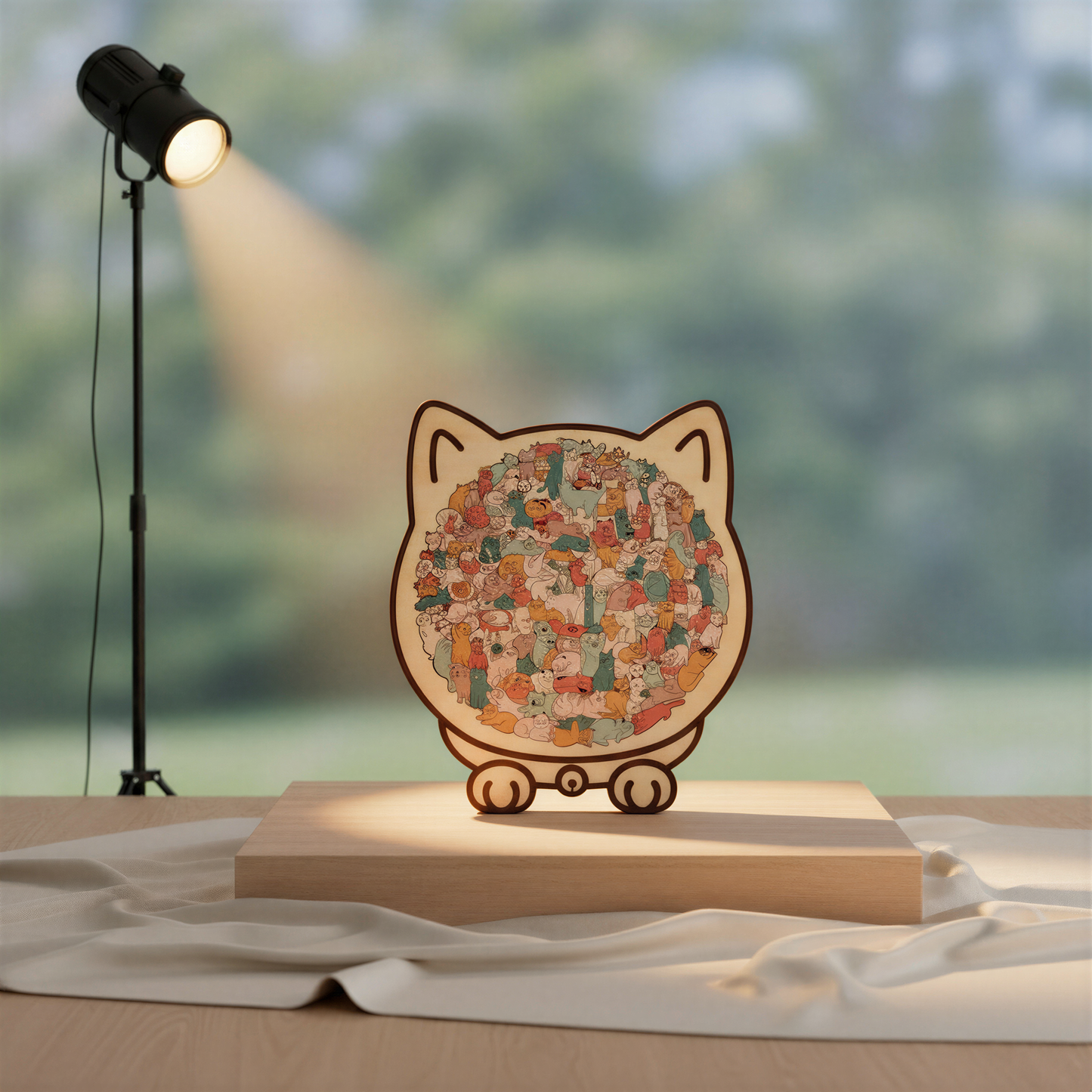 135-teiliges Morandi-Katzenpuzzle aus Birkenholz