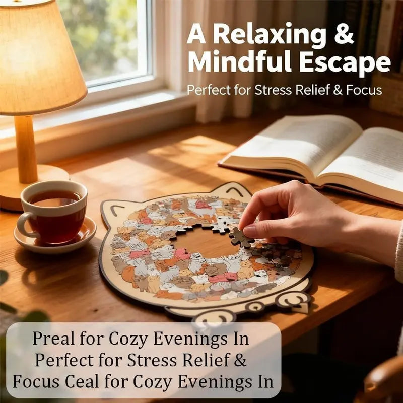 135-teiliges Morandi-Katzenpuzzle aus Birkenholz