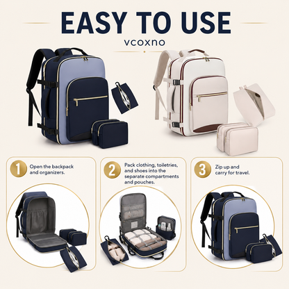 4Pcs Large Travel Backpack, 40L