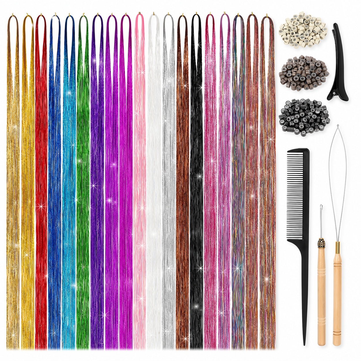 hair tinsel kit 48 inch 18 colors 4320 strands tinsel hair