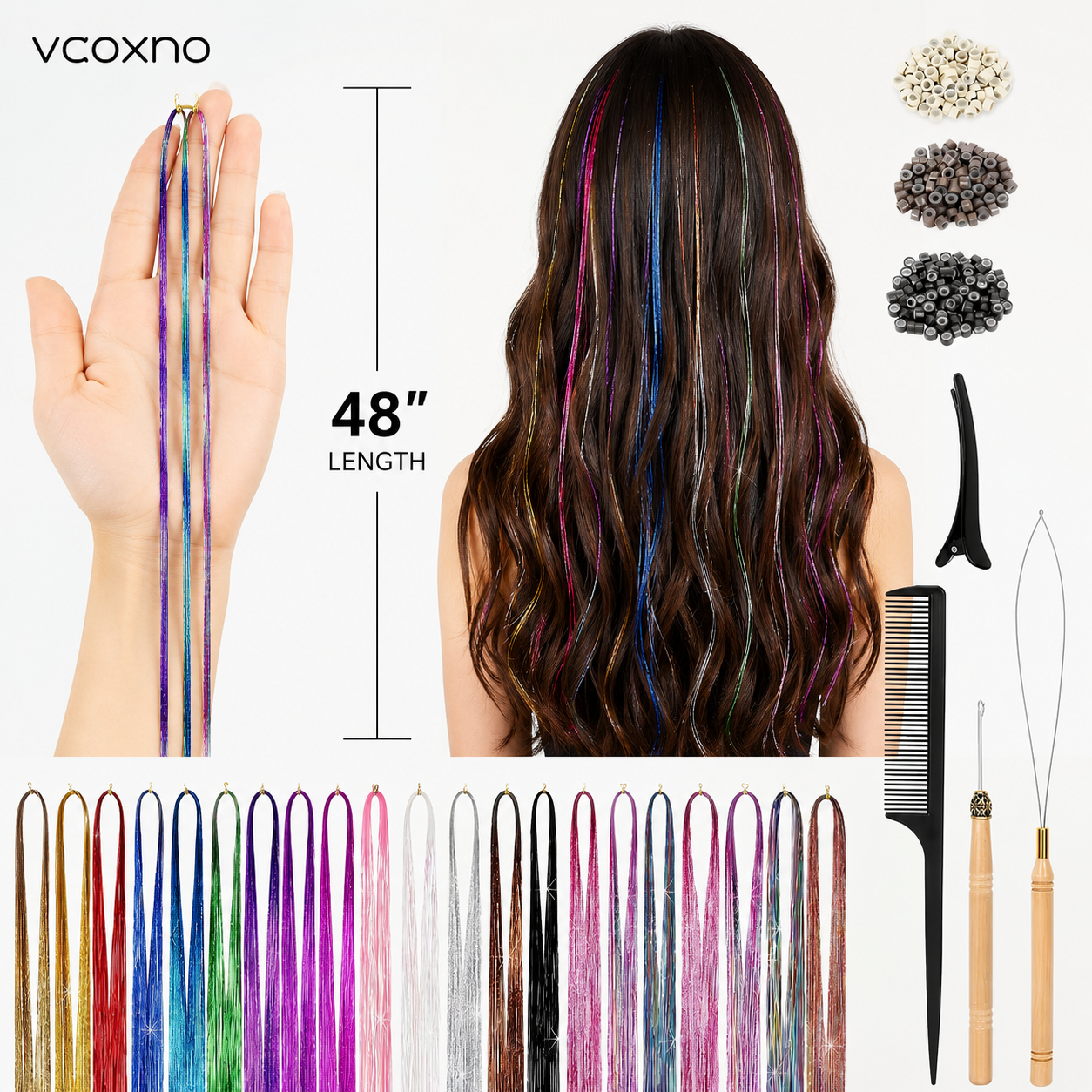 hair tinsel kit 48 inch 18 colors 4320 strands tinsel hair
