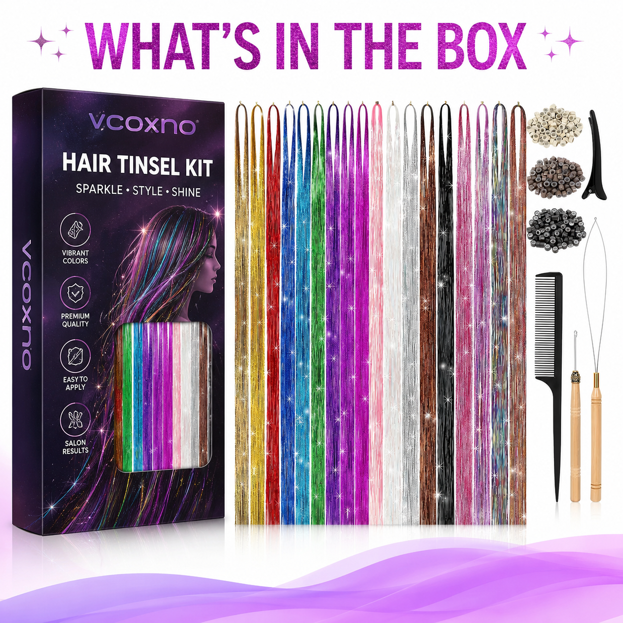 hair tinsel kit 48 inch 18 colors 4320 strands tinsel hair
