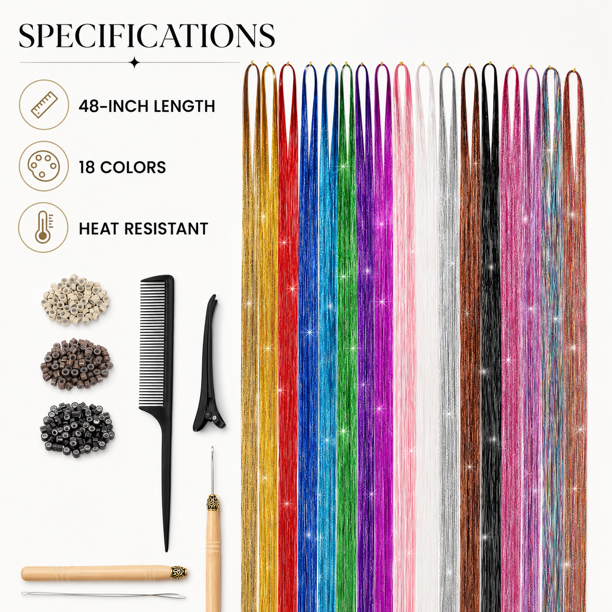 hair tinsel kit 48 inch 18 colors 4320 strands tinsel hair