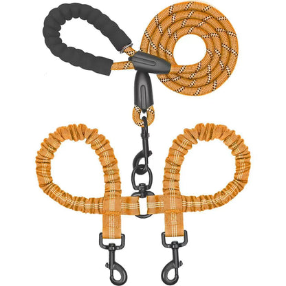 Dual-Dog Shock Absorbing Bungee Leash