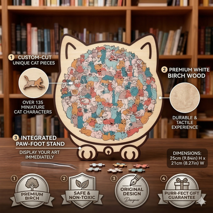 135-teiliges Morandi-Katzenpuzzle aus Birkenholz