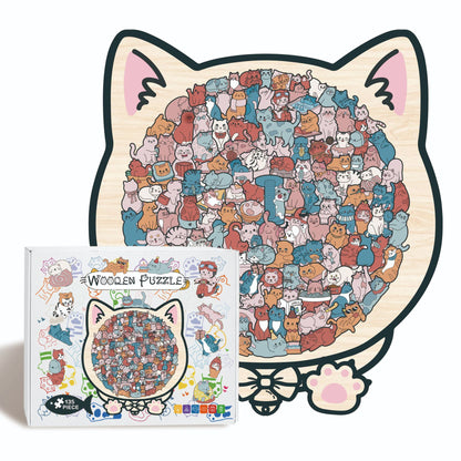 135-teiliges Morandi-Katzenpuzzle aus Birkenholz