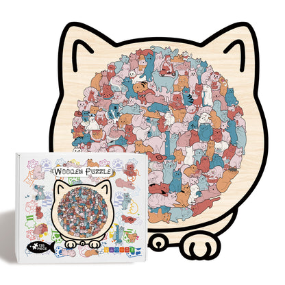 135-teiliges Morandi-Katzenpuzzle aus Birkenholz