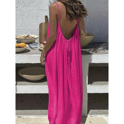 🌿🌸 Elegantes, ärmelloses Sommerkleid in Unifarbe, perfekt für drinnen. 