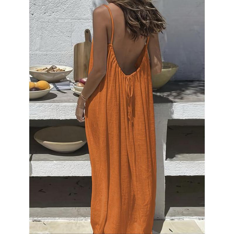 🌿🌸 Elegantes, ärmelloses Sommerkleid in Unifarbe, perfekt für drinnen. 